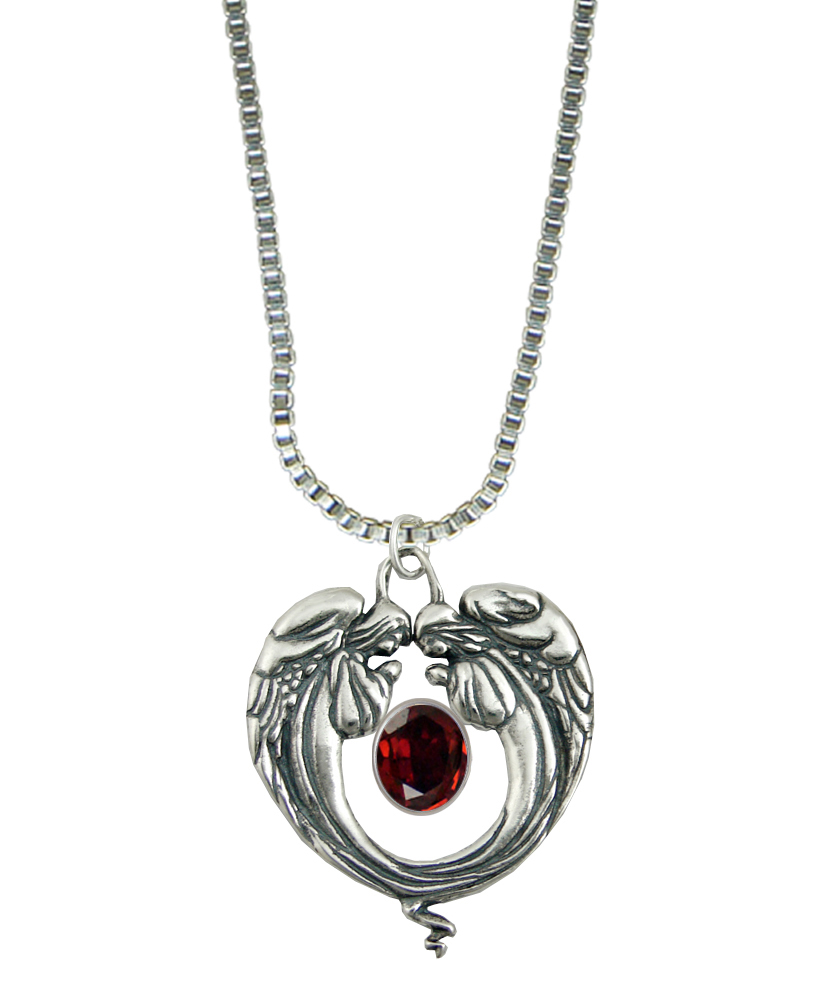 Sterling Silver Bowing Angels Pendant With Grace Garnet